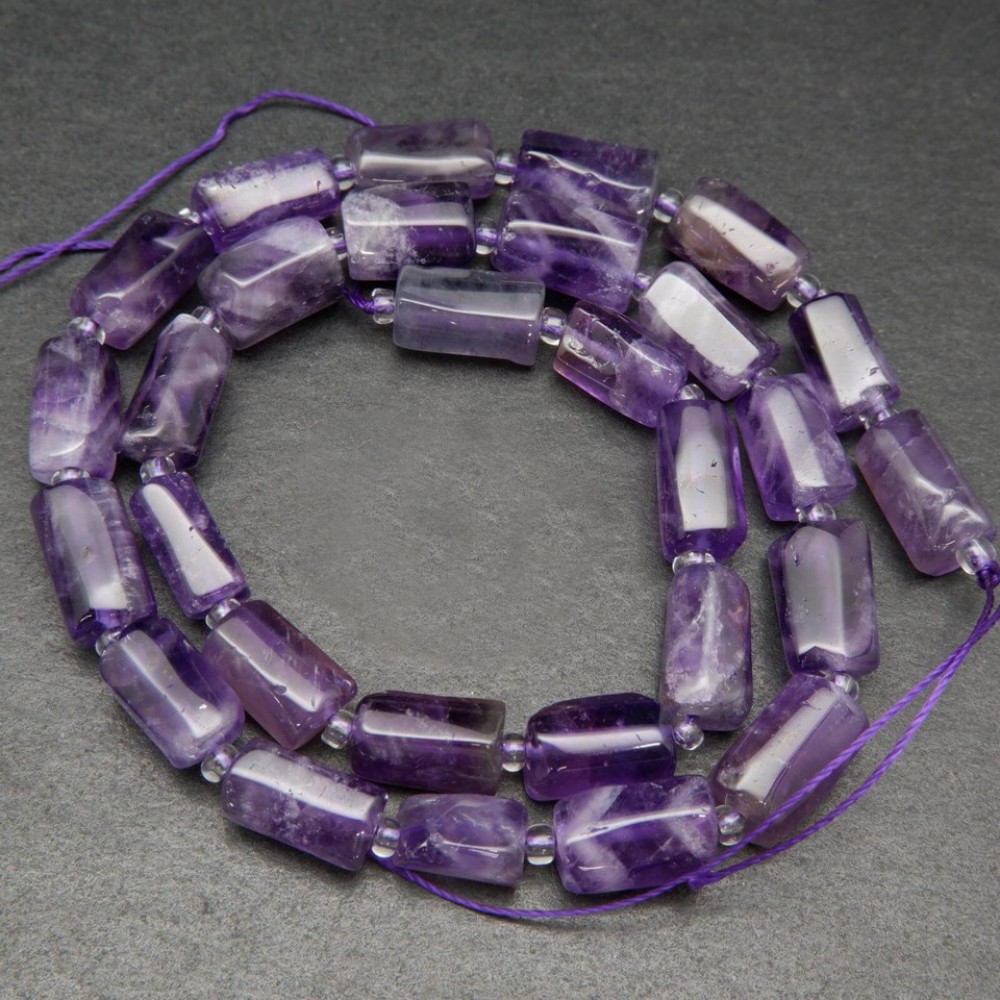 Αμέθυστος (Amethyst) φυσικοί ημιπολύτιμοι λίθοι χάντρες σωληνάκι ακανόνιστο 12x8mm (σειρά∽27χάντρες) Αμέθυστος - Amethyst