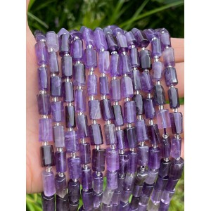Αμέθυστος (Amethyst) φυσικοί ημιπολύτιμοι λίθοι χάντρες σωληνάκι ακανόνιστο 12x8mm (σειρά∽27χάντρες) Αμέθυστος - Amethyst