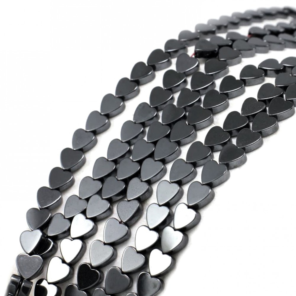 Αιματίτης (Hematite) φυσικοί ημιπολύτιμοι λίθοι χάντρες πλακέ καρδιά 6mm / 8mm (σειρά∽40cm) Αιματίτης - Hematite