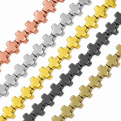 Αιματίτης (Hematite) φυσικοί ημιπολύτιμοι λίθοι χάντρες σταυρουδάκι 6mm (σειρά∽40cm∽62χάντρες)