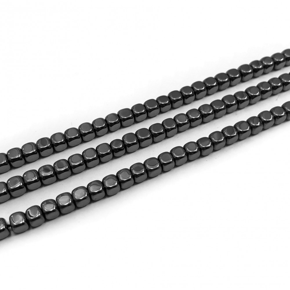 Αιματίτης (Hematite) φυσικοί ημιπολύτιμοι λίθοι χάντρες κύβος στρογγυλεμένες γωνίες 4mm (σειρά∽41cm∽05χάντρες) Αιματίτης - Hematite