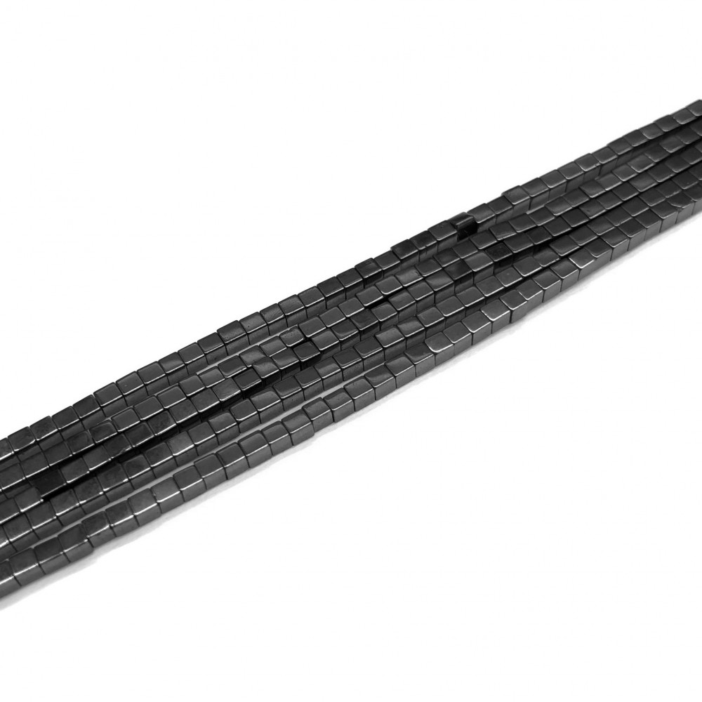 Αιματίτης (Hematite) φυσικοί ημιπολύτιμοι λίθοι χάντρες κύβος 2mm (σειρά∽41cm∽186χάντρες) Αιματίτης - Hematite