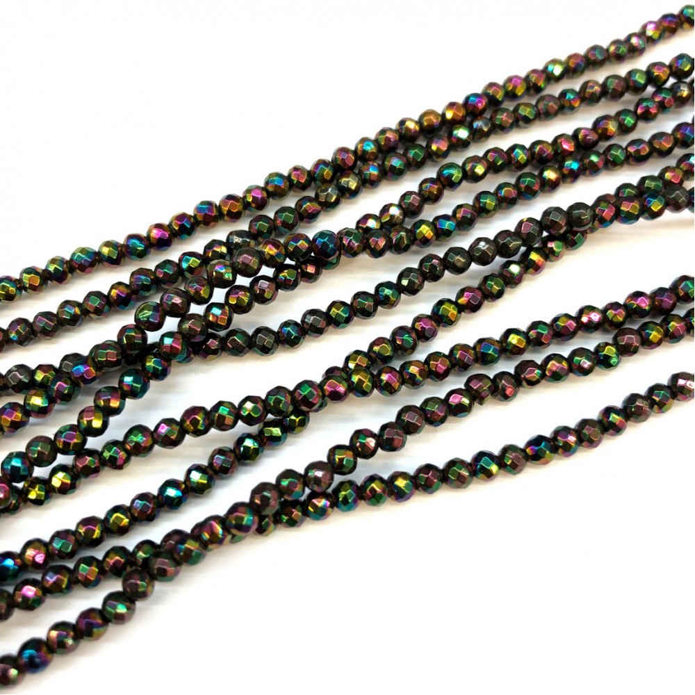 Hematite Rainbow Dark  natural semi precious stones faceted beads 3mm (string∽39cm∽140beads) Hematite