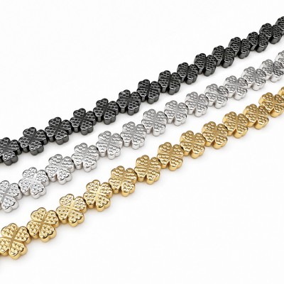 Αιματίτης (Hematite) φυσικοί ημιπολύτιμοι λίθοι χάντρες Τετράφυλλο 8mm (σειρά∽39cm∽49χάντρες)
