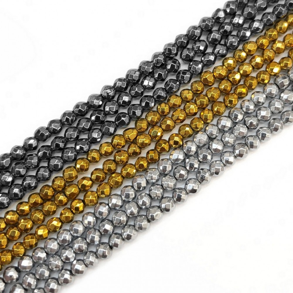 Αιματίτης (Hematite) φυσικοί ημιπολύτιμοι λίθοι χάντρες πολυγωνικές 3mm (σειρά∽39cm∽140χάντρες) Αιματίτης - Hematite