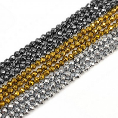 Αιματίτης (Hematite) φυσικοί ημιπολύτιμοι λίθοι χάντρες πολυγωνικές 3mm (σειρά∽39cm∽140χάντρες)