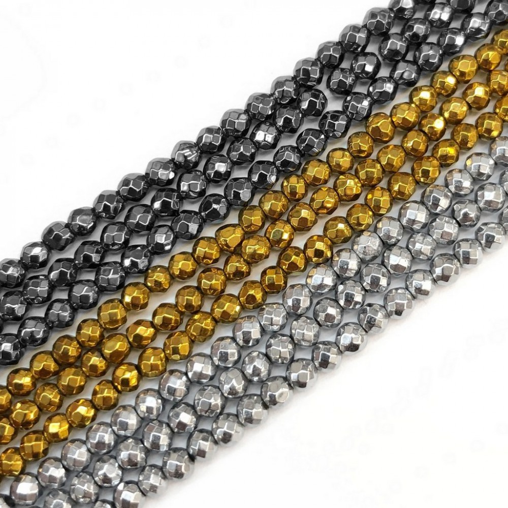 Αιματίτης (Hematite) φυσικοί ημιπολύτιμοι λίθοι χάντρες πολυγωνικές 4mm (σειρά∽39cm∽100χάντρες) Αιματίτης - Hematite