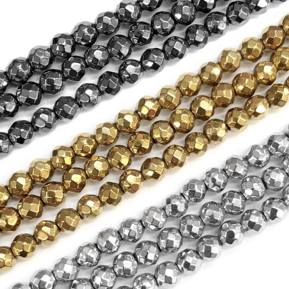 Αιματίτης (Hematite) φυσικοί ημιπολύτιμοι λίθοι χάντρες πολυγωνικές 6mm (σειρά∽39cm∽64χάντρες) Αιματίτης - Hematite
