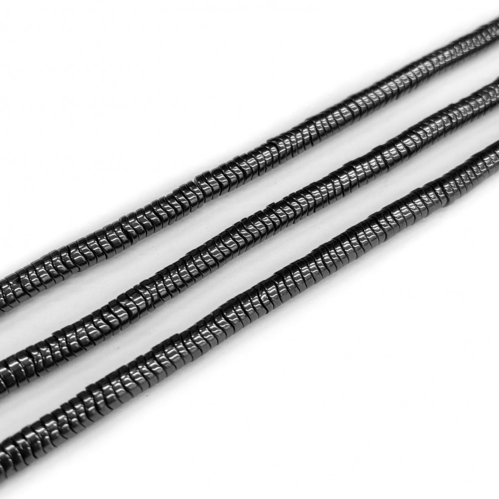 Αιματίτης (Hematite) φυσικοί ημιπολύτιμοι λίθοι χάντρες πλακέ ροδέλα κυματιστή 4x1.3mm (σειρά∽40cm∽390χάντρες) Αιματίτης - Hematite