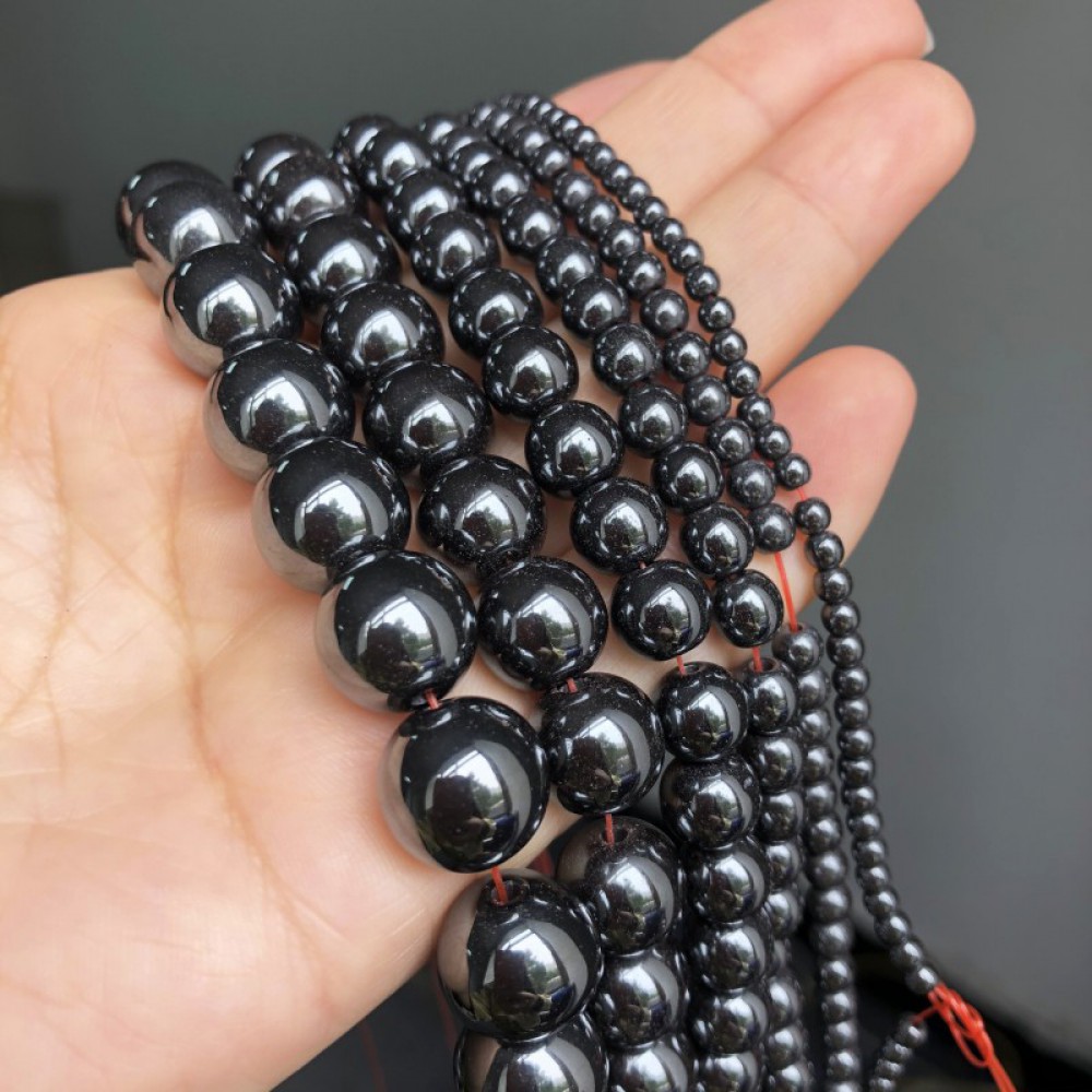 Αιματίτης μαύρος (Hematite) φυσικοί ημιπολύτιμοι λίθοι χάντρες 3mm/ 4mm/ 6mm/ 8mm/ 10mm/ 12mm (σειρά/39∽40cm) Αιματίτης - Hematite