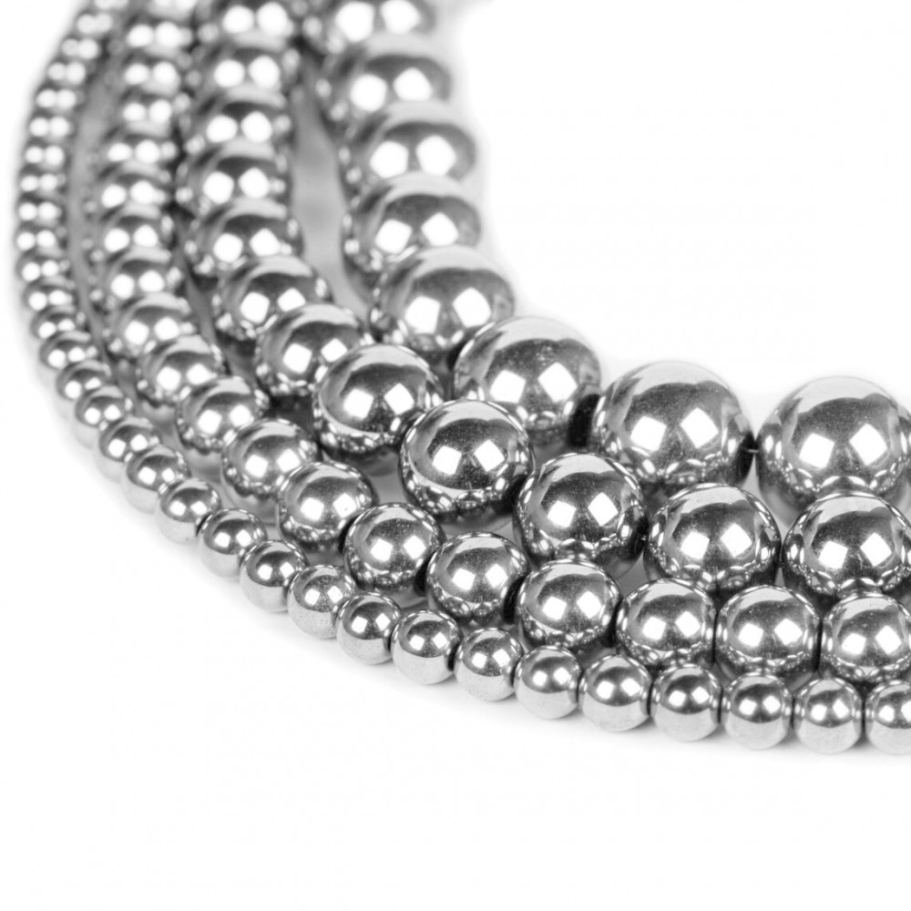 Αιματίτης ασημί (Hematite) φυσικοί ημιπολύτιμοι λίθοι χάντρες 2.5mm/ 3.5mm/ 4mm/ 4.5mm/ 6mm/ 8mm/ 10mm/ 12mm (σειρά/39∽40cm) Αιματίτης - Hematite