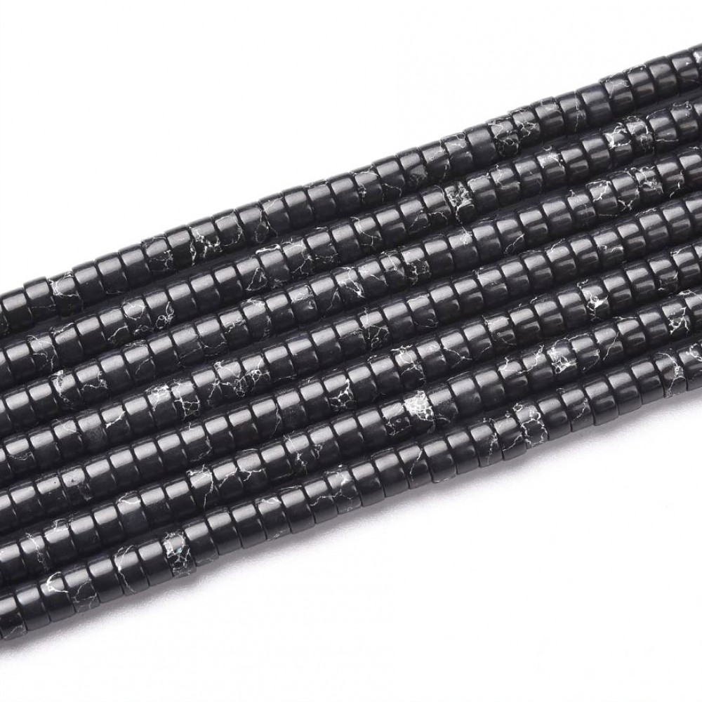 Χαολίτης μαύρος (Black Howlite) φυσικοί ημιπολύτιμοι λίθοι χάντρες ροδέλα 4x2mm (σειρά∽39cm∽150χάντρες) Χαολίτης- Howlite