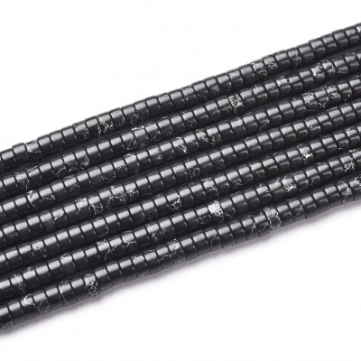 Χαολίτης μαύρος (Black Howlite) φυσικοί ημιπολύτιμοι λίθοι χάντρες ροδέλα 4x2mm (σειρά∽39cm∽150χάντρες)