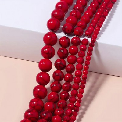 Howlite red beads 4mm/ 8mm/ 10mm/ 12mm (string/39∽40cm)