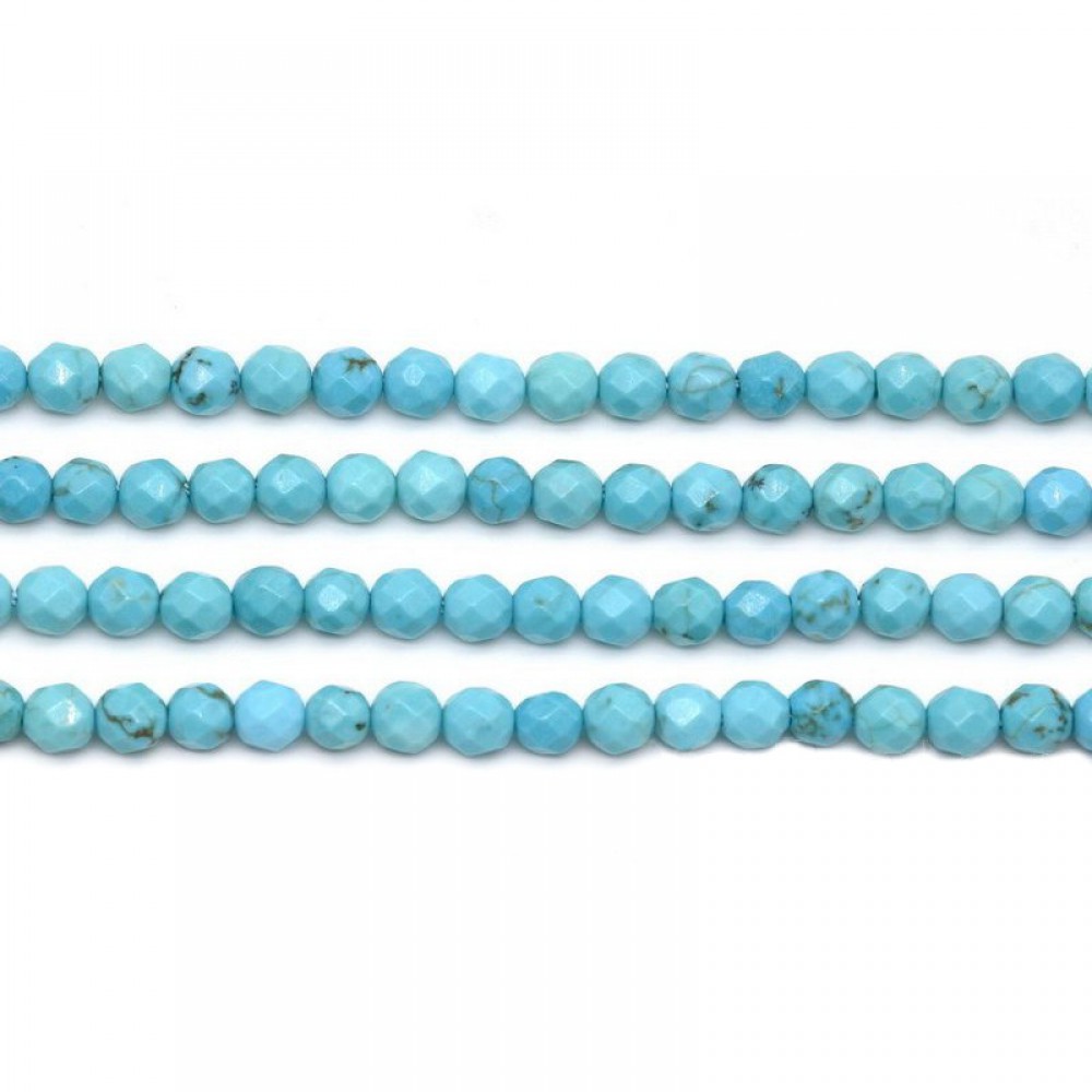 Τυρκουάζ Χαολίτης (Turqoise Howlite) φυσικοί ημιπολύτιμοι λίθοι χάντρες πολυγωνικές 3mm (σειρά∽36cm∽126χάντρες) Χαολίτης- Howlite