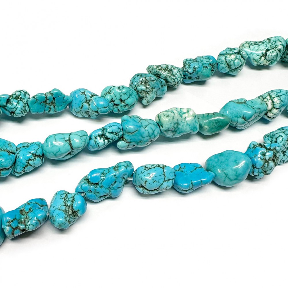 Τυρκουάζ Χαολίτης (Turqoise Howlite) φυσικοί ημιπολύτιμοι λίθοι ακανόνιστες χάντρες 15∽20mm (σειρά∽40cm∽28χάντρες) Χαολίτης- Howlite