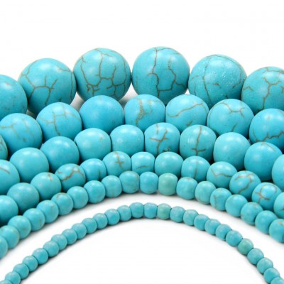 Τυρκουάζ Χαολίτης (Turqoise Howlite) φυσικοί ημιπολύτιμοι λίθοι χάντρες 3mm/ 4mm/ 6mm/ 8mm/ 10mm/ 12mm (σειρά/35∽37cm)