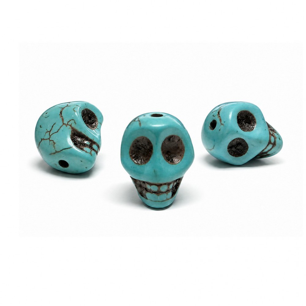 Τυρκουάζ Χαολίτης (Turqoise Howlite) φυσικός ημιπολύτιμος λίθος χάντρα τρισδιάστατη Νεκροκεφαλή 12x12x10mm με περαστή τρύπα Χαολίτης- Howlite