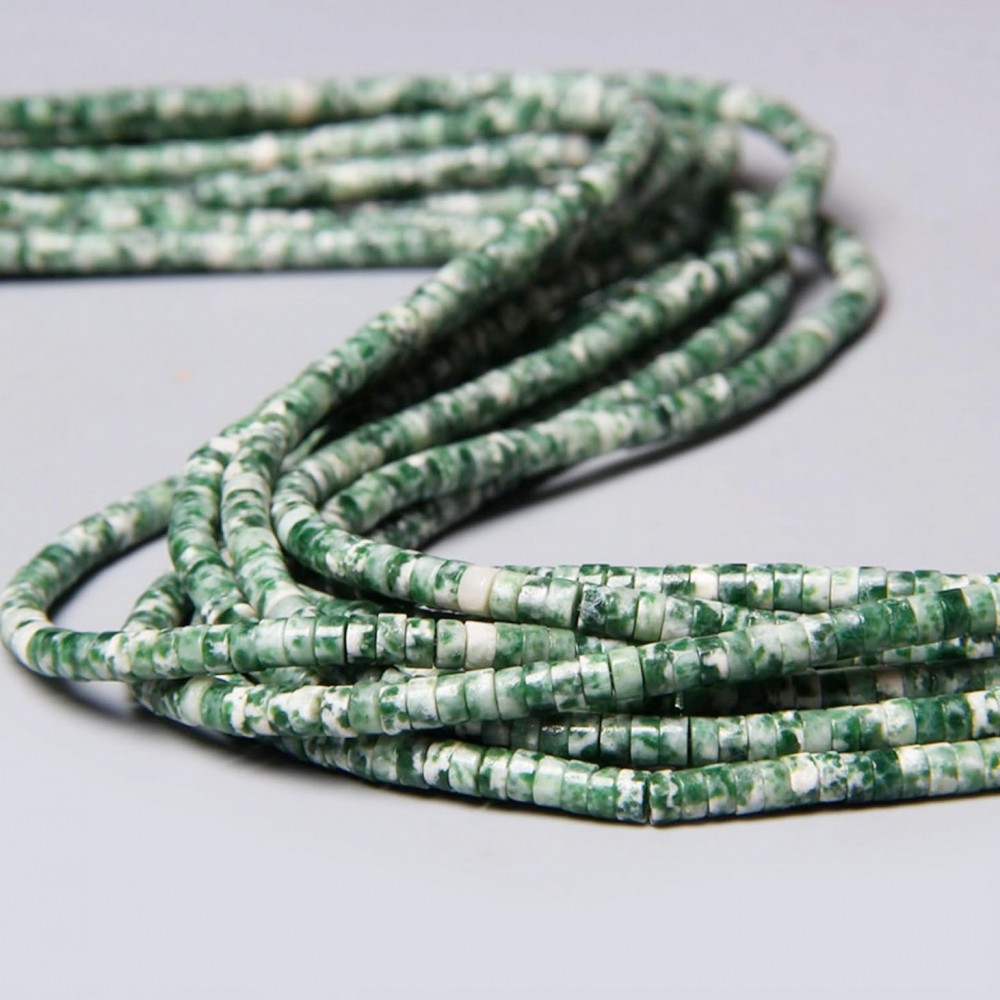 Ίασπις (Green Spot Jasper) φυσικοί ημιπολύτιμοι λίθοι χάντρες ροδέλα 4x2mm (σειρά∽39cm∽150χάντρες) Ίασπις - Jasper