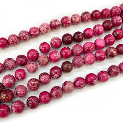 Ίασπις ωκεανού φούξια (Imperial Jasper sea sediment) φυσικοί ημιπολύτιμοι λίθοι χάντρες 8mm (σειρά∽38cm∽46χάντρες)