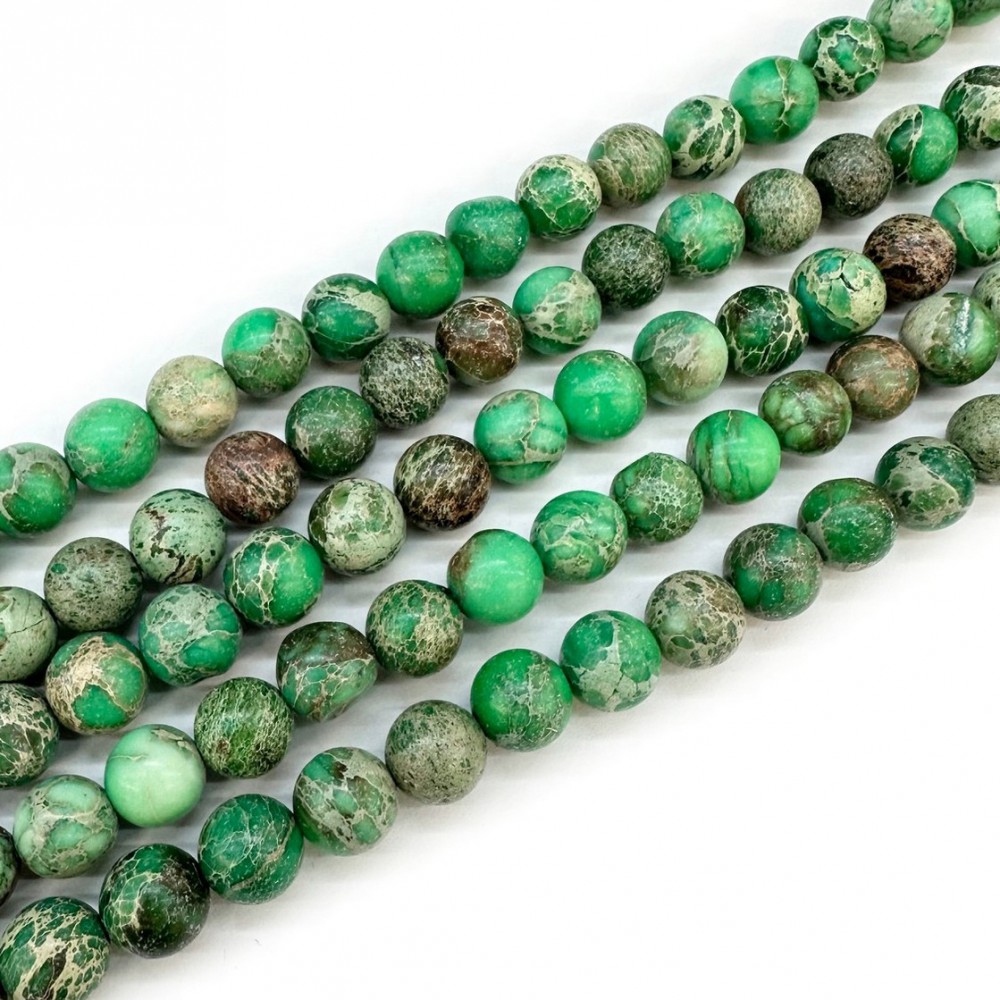 Ίασπις ωκεανού πράσινο (Imperial Jasper sea sediment) φυσικοί ημιπολύτιμοι λίθοι χάντρες 8mm (σειρά∽38cm∽46χάντρες) Ίασπις - Jasper