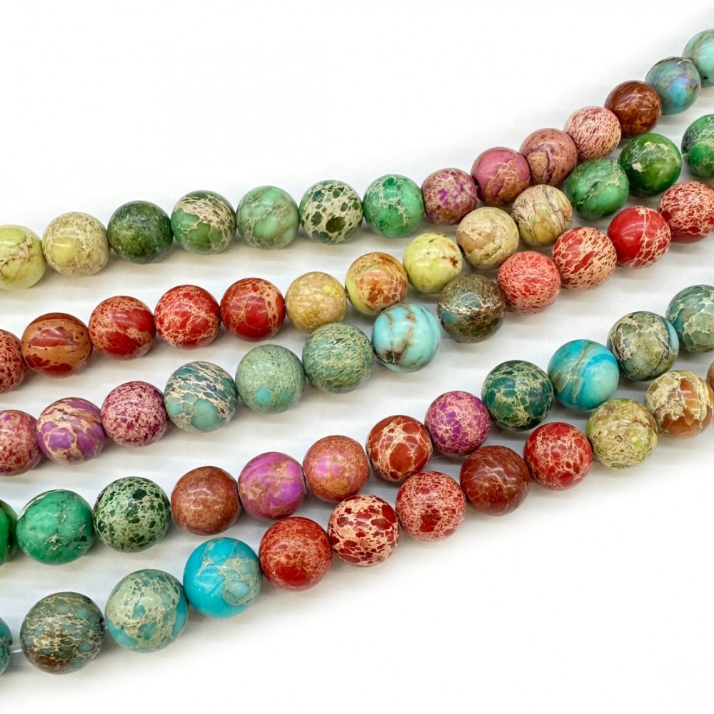 Ίασπις ωκεανού Mix (Imperial Jasper sea sediment) φυσικοί ημιπολύτιμοι λίθοι μικτές χάντρες 8mm (σειρά∽36cm∽46χάντρες) Μικτές Ημιπολύτιμες Χάντρες