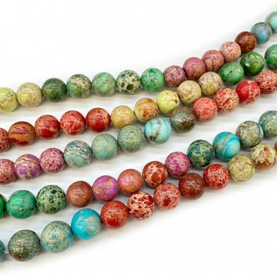 Ίασπις ωκεανού Mix (Imperial Jasper sea sediment) φυσικοί ημιπολύτιμοι λίθοι μικτές χάντρες 8mm (σειρά∽36cm∽46χάντρες)