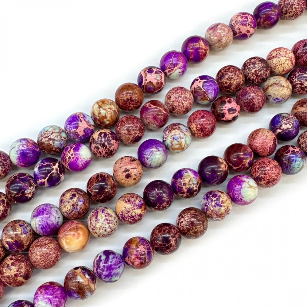 Ίασπις ωκεανού μωβ γαλάζιο (Imperial Jasper sea sediment) φυσικοί ημιπολύτιμοι λίθοι χάντρες 8mm (σειρά∽38cm∽46χάντρες) Ίασπις - Jasper