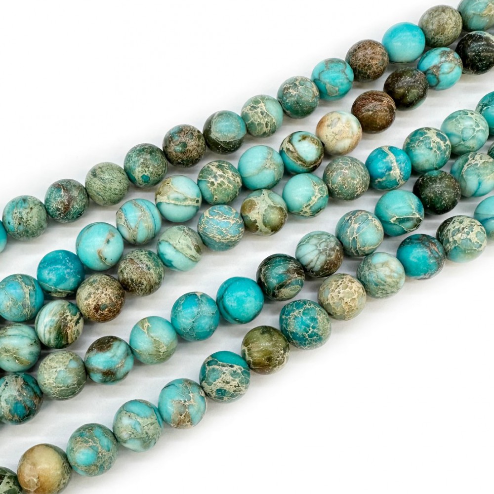 Ίασπις ωκεανού τιρκουάζ (Imperial Jasper sea sediment) φυσικοί ημιπολύτιμοι λίθοι χάντρες 8mm (σειρά∽38cm∽46χάντρες) Ίασπις - Jasper
