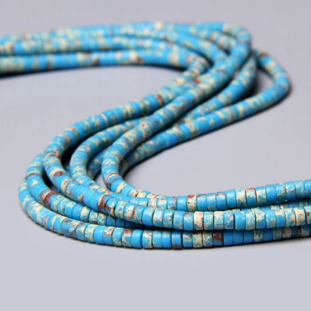 Ίασπις ωκεανού γαλάζιος (Imperial Jasper sea sediment) φυσικοί ημιπολύτιμοι λίθοι χάντρες ροδέλα 4x2mm (σειρά∽38cm∽150χάντρες) Ίασπις - Jasper