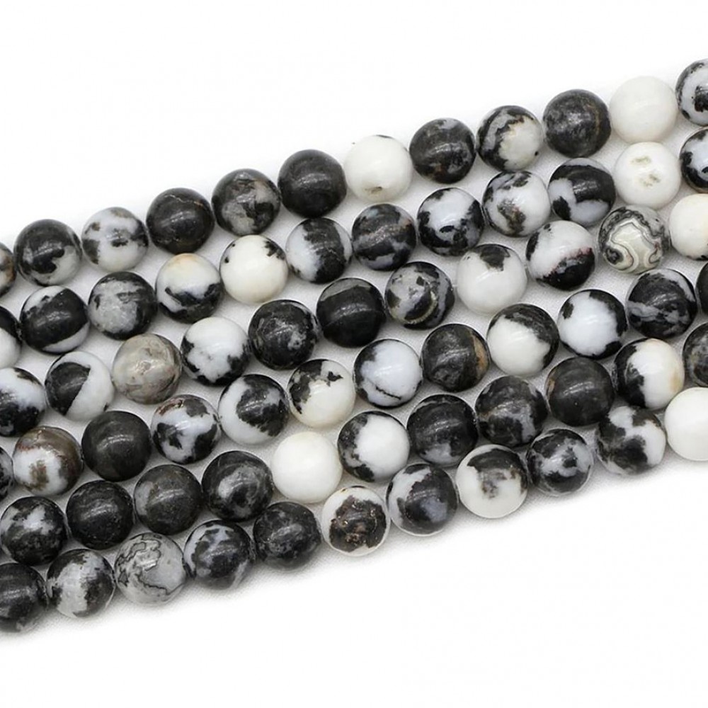 Ίασπις Ζέβρα μαύρο λευκό (Zebra Jasper) φυσικοί ημιπολύτιμοι λίθοι χάντρες 8mm (σειρά∽38cm∽44χάντρες) Ίασπις - Jasper