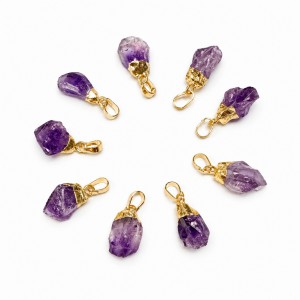 Αμέθυστος (Amethyst) φυσικός ημιπολύτιμος λίθος ακανόνιστος κρεμαστός με επίχρυση λεπτομέρεια 15mm Ακανόνιστοι Κρεμαστοί Λίθοι
