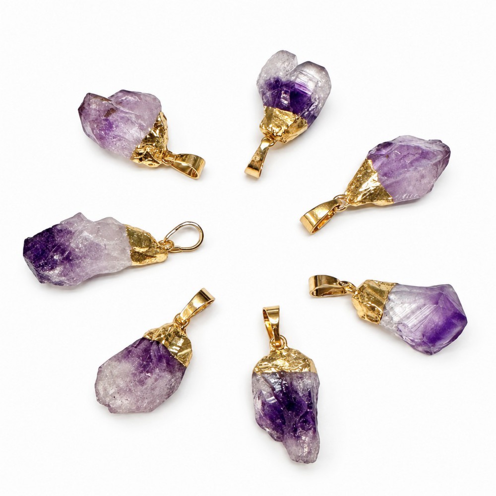 Αμέθυστος (Amethyst) φυσικός ημιπολύτιμος λίθος ακανόνιστος κρεμαστός με επίχρυση λεπτομέρεια 20∽25mm Ακανόνιστοι Κρεμαστοί Λίθοι