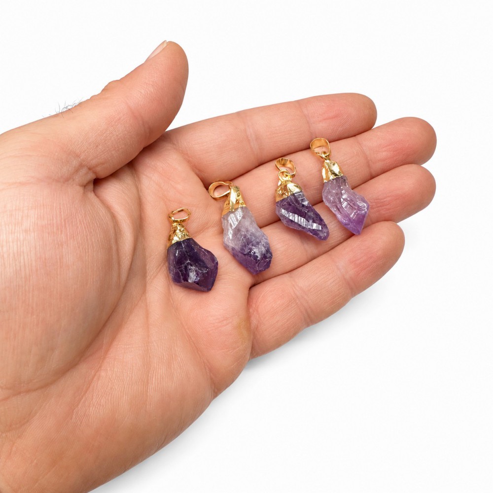 Αμέθυστος (Amethyst) φυσικός ημιπολύτιμος λίθος ακανόνιστος κρεμαστός με επίχρυση λεπτομέρεια 20∽25mm Ακανόνιστοι Κρεμαστοί Λίθοι