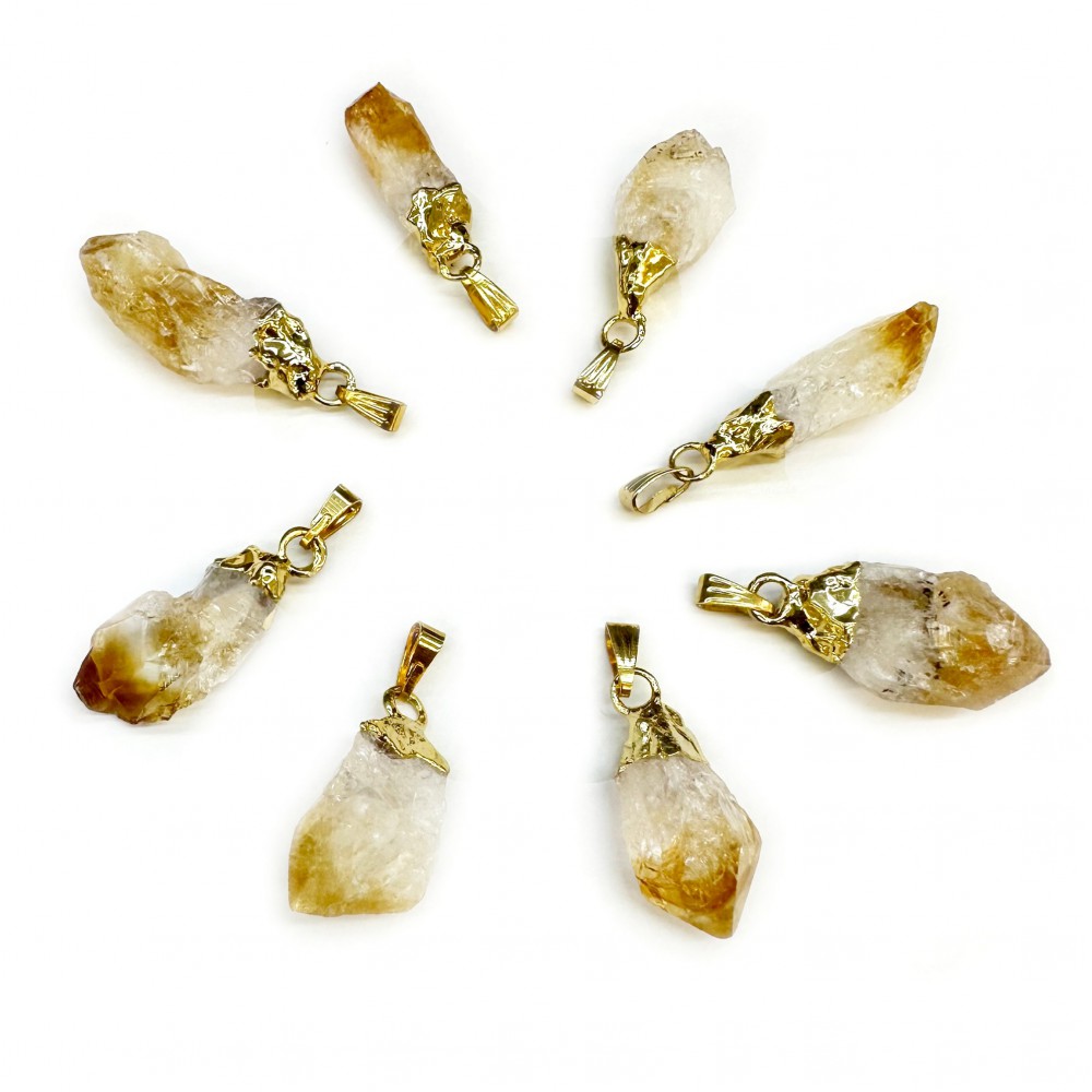 Κιτρίνης (Citrine) φυσικός ημιπολύτιμος λίθος ακανόνιστος κρεμαστός με επίχρυση λεπτομέρεια 20∽25mm Ακανόνιστοι Κρεμαστοί Λίθοι