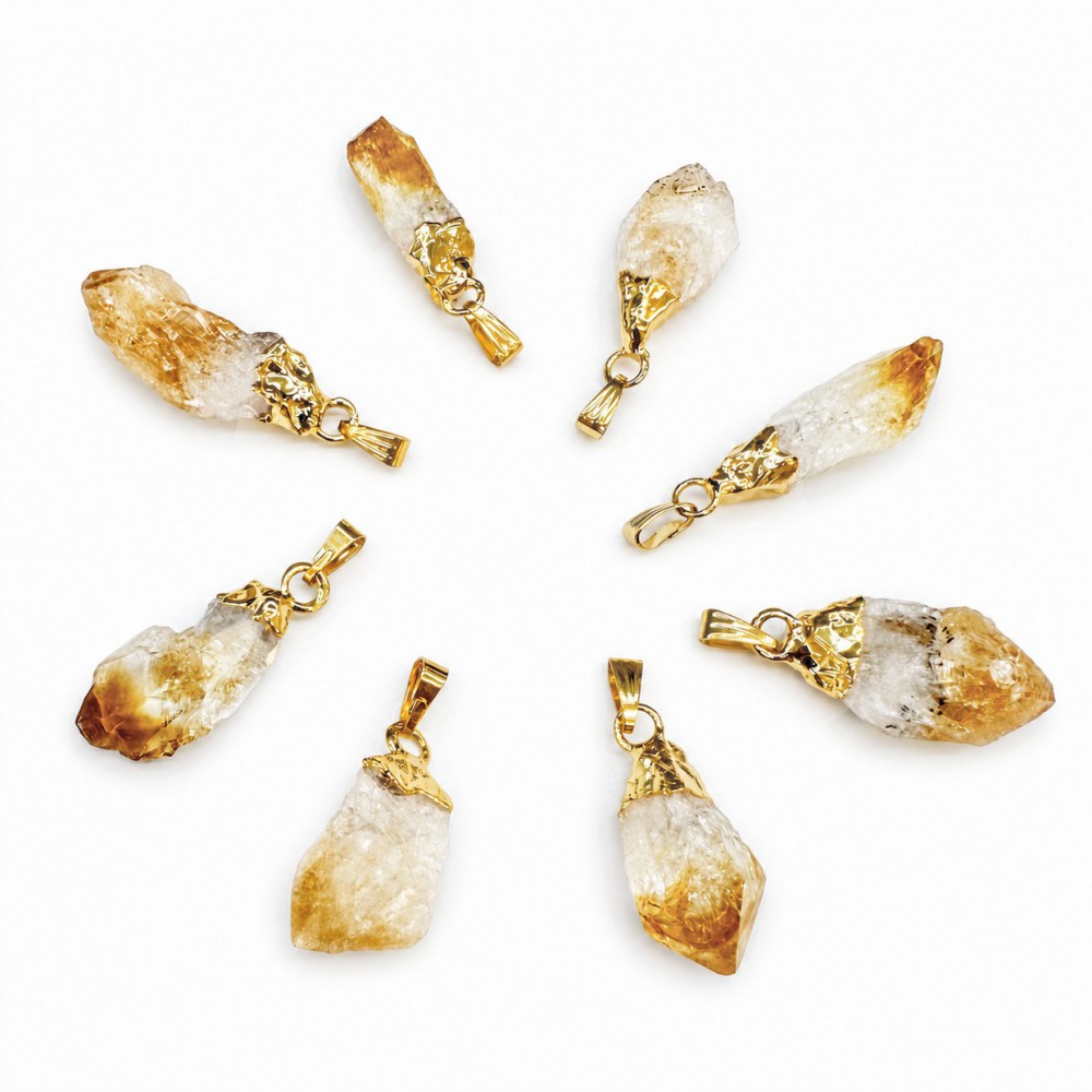 Κιτρίνης (Citrine) φυσικός ημιπολύτιμος λίθος ακανόνιστος κρεμαστός με επίχρυση λεπτομέρεια 20∽25mm Ακανόνιστοι Κρεμαστοί Λίθοι