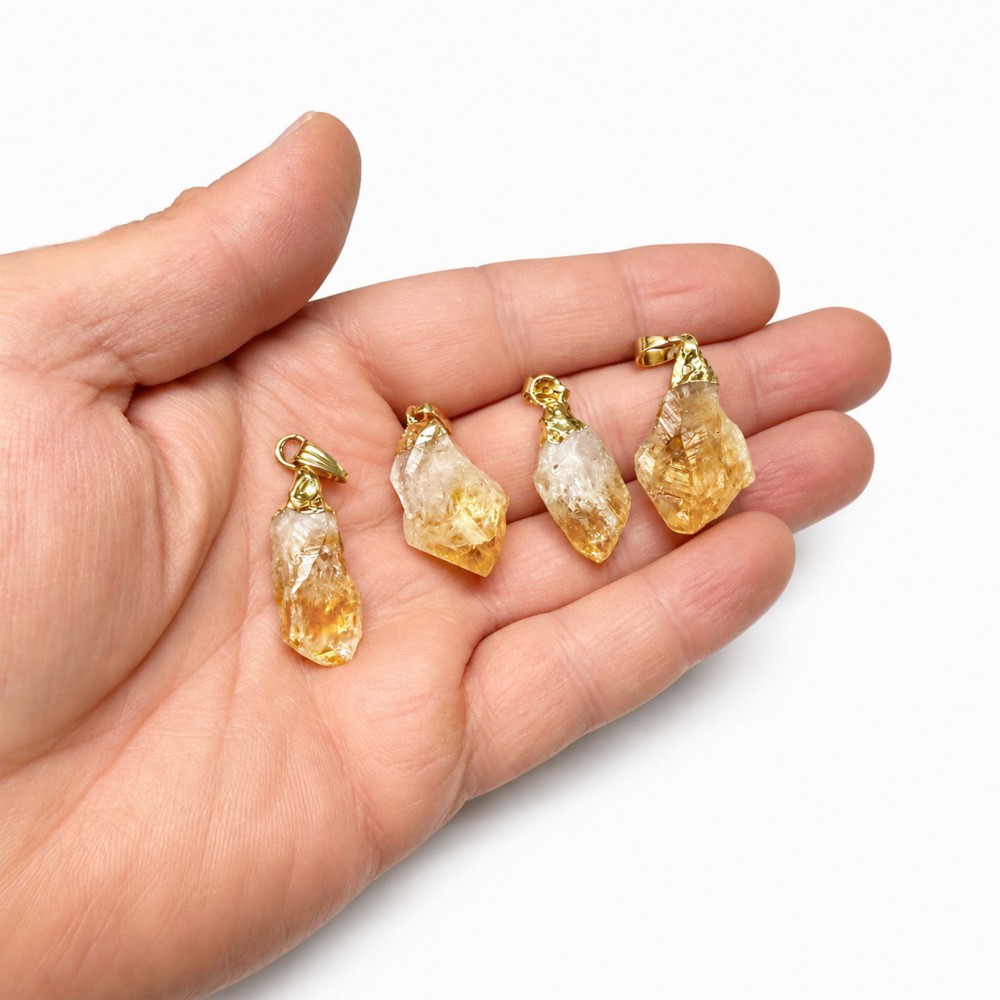 Κιτρίνης (Citrine) φυσικός ημιπολύτιμος λίθος ακανόνιστος κρεμαστός με επίχρυση λεπτομέρεια 20∽25mm Ακανόνιστοι Κρεμαστοί Λίθοι