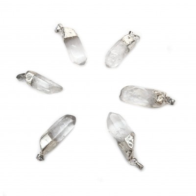 Χαλαζίας (Clear Quartz) φυσικός ημιπολύτιμος λίθος ακανόνιστος κρεμαστός με ασημί λεπτομέρεια 25∽30mm