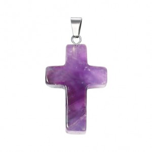 Amethyst natural semi precious hanging stone cross 25x18mm Crosses
