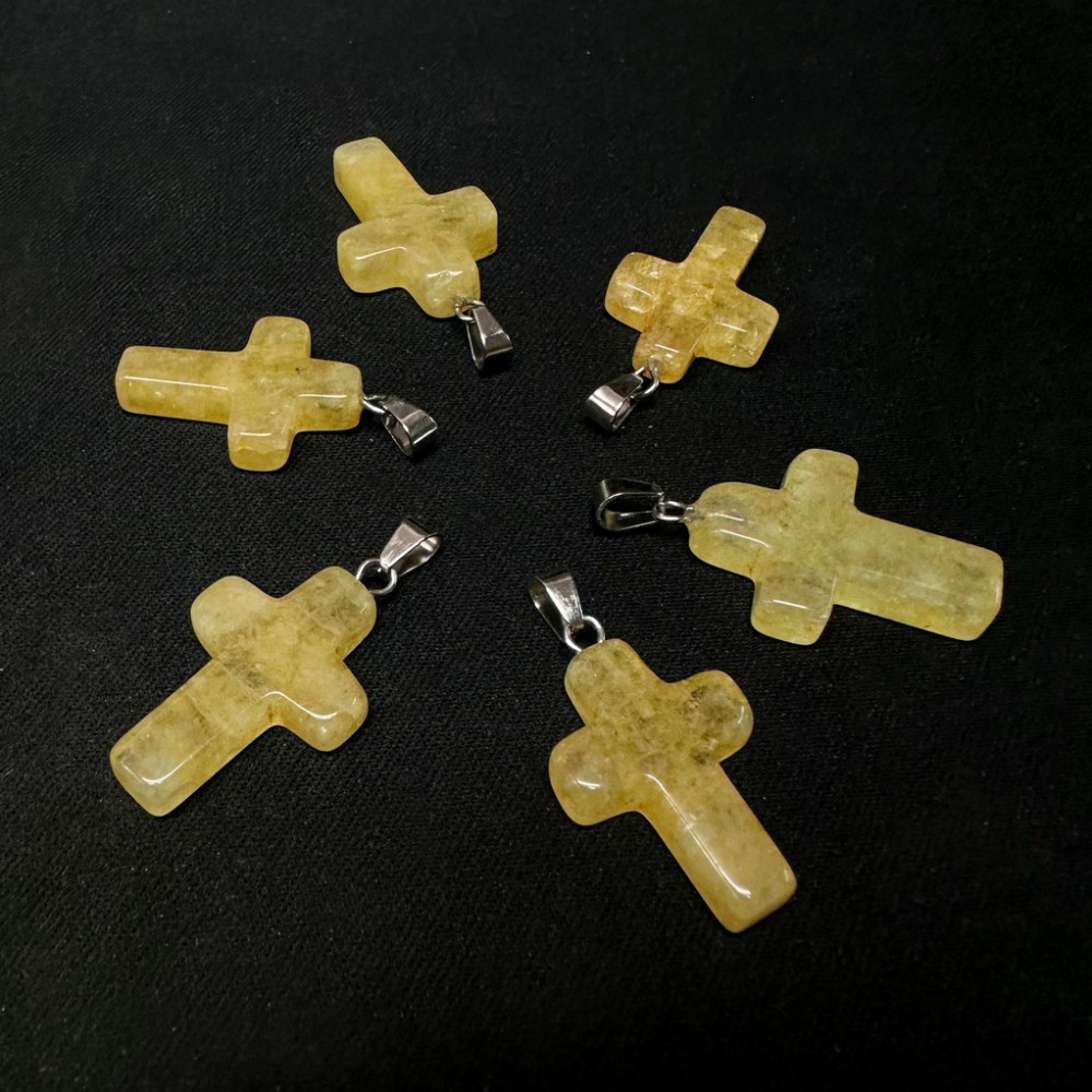 Κιτρίνης (Citrine) φυσικός ημιπολύτιμος λίθος κρεμαστός σταυρός 25x18mm Σταυροί