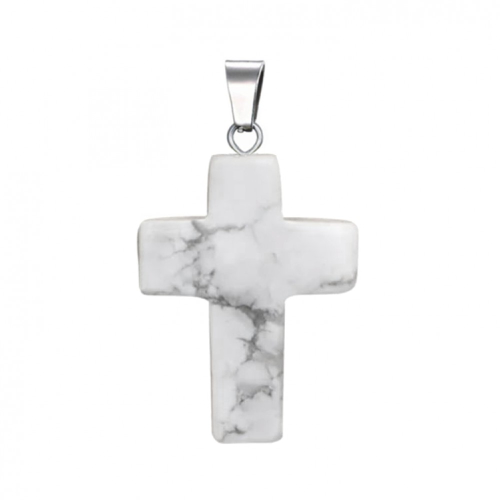 Χαολίτης λευκός (white Howlite) φυσικός ημιπολύτιμος λίθος κρεμαστός σταυρός 25x18mm Σταυροί