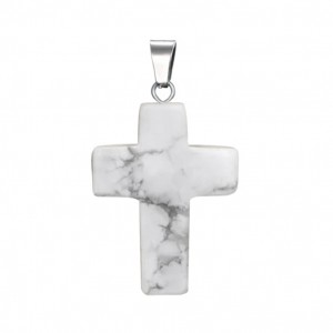 Χαολίτης λευκός (white Howlite) φυσικός ημιπολύτιμος λίθος κρεμαστός σταυρός 25x18mm Σταυροί