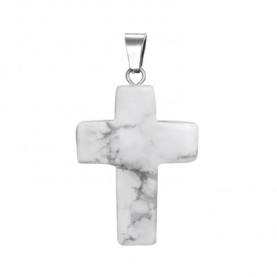 Χαολίτης λευκός (white Howlite) φυσικός ημιπολύτιμος λίθος κρεμαστός σταυρός 25x18mm