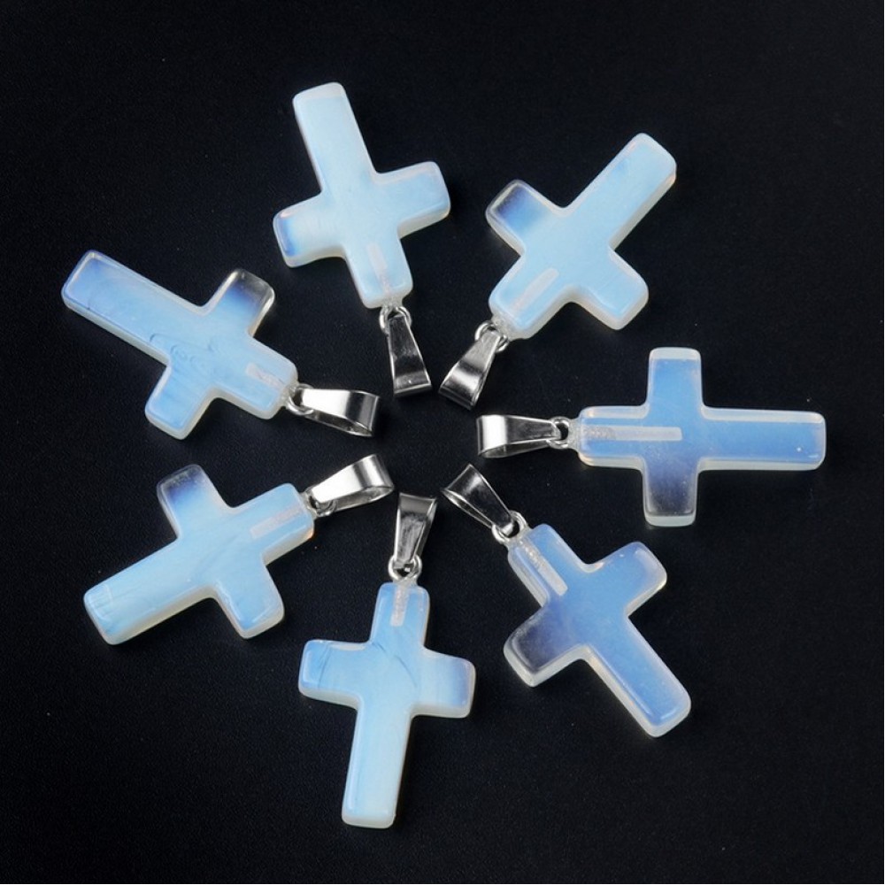 Φεγγαρόπετρα (Moonstone) πέτρα κρεμαστός σταυρός 25x18mm Σταυροί