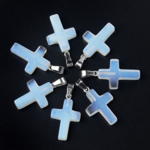 Φεγγαρόπετρα (Moonstone) πέτρα κρεμαστός σταυρός 25x18mm Σταυροί