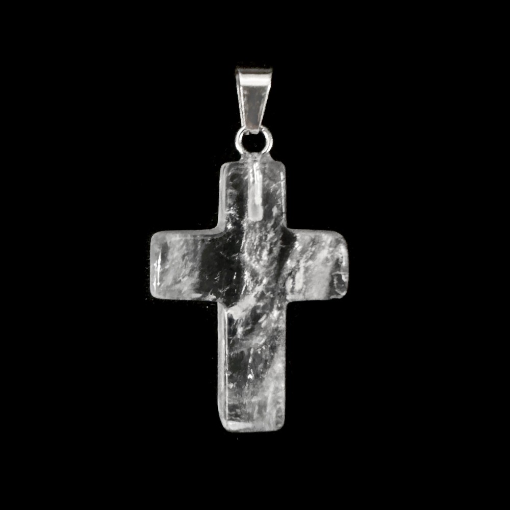 Χαλαζίας (Clear Quartz) φυσικός ημιπολύτιμος λίθος κρεμαστός σταυρός 25x18mm Σταυροί