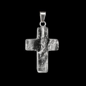 Χαλαζίας (Clear Quartz) φυσικός ημιπολύτιμος λίθος κρεμαστός σταυρός 25x18mm Σταυροί