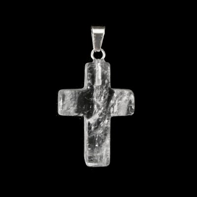 Χαλαζίας (Clear Quartz) φυσικός ημιπολύτιμος λίθος κρεμαστός σταυρός 25x18mm