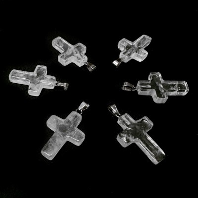 Χαλαζίας (Clear Quartz) φυσικός ημιπολύτιμος λίθος κρεμαστός σταυρός 25x18mm
