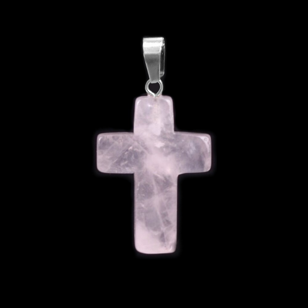 Χαλαζίας ροζ (Rose Quartz) φυσικός ημιπολύτιμος λίθος κρεμαστός σταυρός 25x18mm Σταυροί